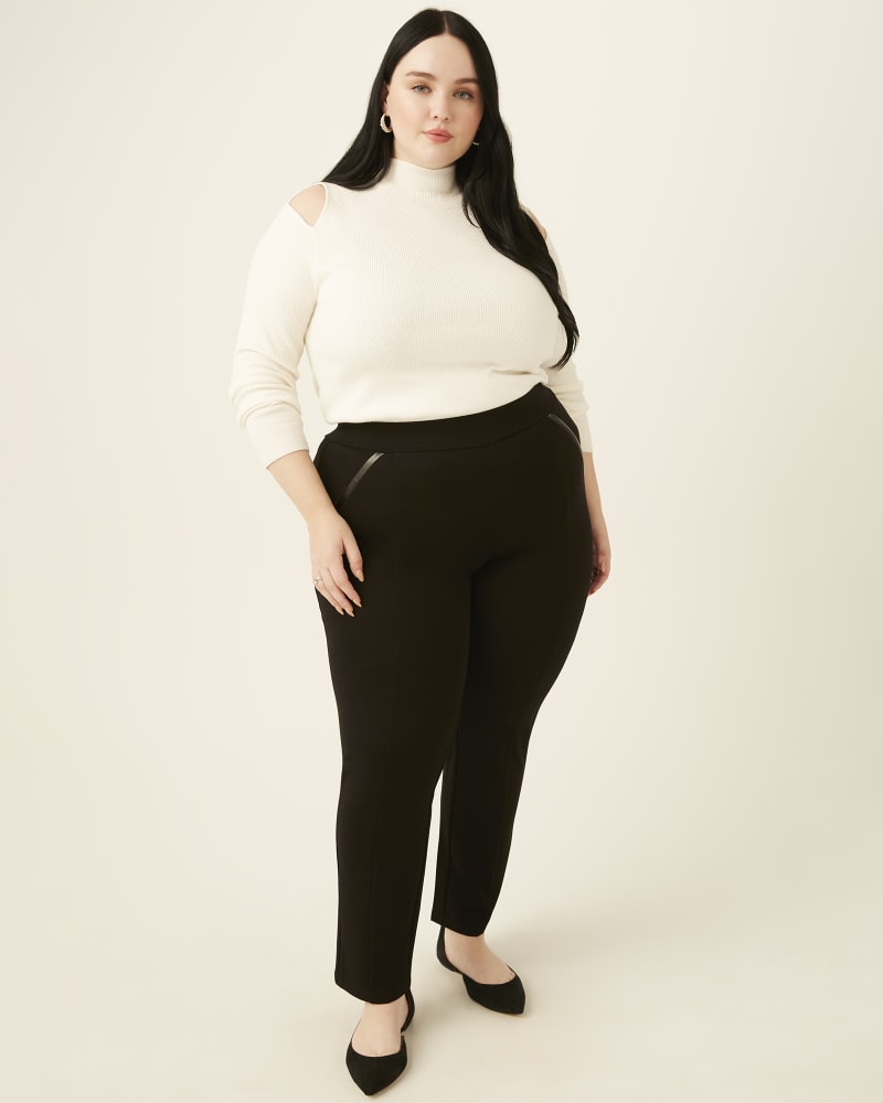 Plus size model with hourglass body shape wearing Melanie Cropped Ponte Pants by Rafaella | Dia&Co | dia_product_style_image_id:171928